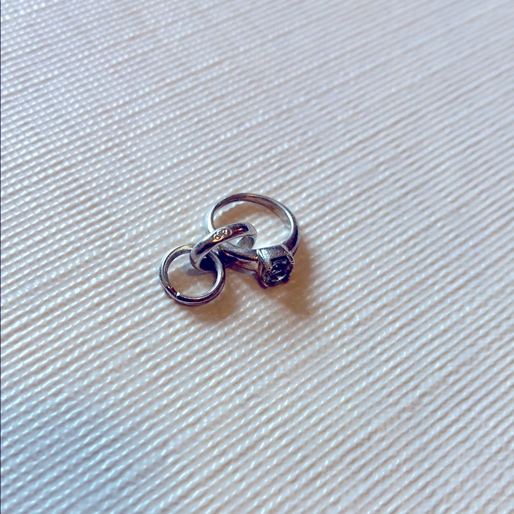 Elegant sterling silver engagement ring charm for bracelet or necklace